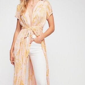 Free People Pink and Yellow Maxi Duster
